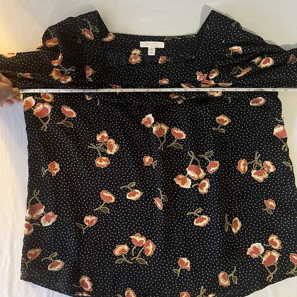 Lauren Conrad Long Sleeve SquareNeck Blouse, Navy W Yellow Dots+Coral Florals, M - Picture 13 of 15